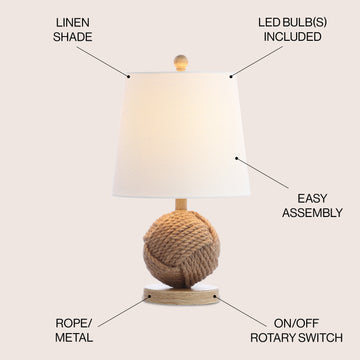 Monkey Fist 18" Rope Ball LED Table Lamp - JONATHAN Y